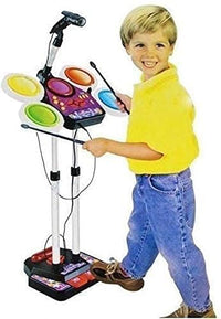 PamPam Kids Musical Electronic Drum Beat Toys Set, MP3 Plug-in, Microphone, Pedal, Colourful Lights