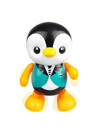 PamPam Dancing Penguin Toy, Interactive Musical Toy with Teal Vest, Black and White
