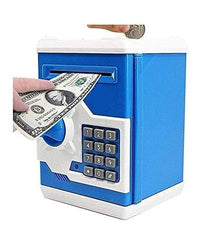 Electronic Money Bank Safe Box with Digital Keypad – Mini ATM Style Piggy Bank for Kids – Blue and White