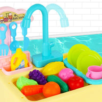 Children Kitchen Sink Toys Electric Circulating Water Dishwashing Vegetable Washing Basin Playing House Toys Gifts for Kids