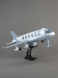 Pampam Bharat HTH Toy Passenger Aircraft, Friction-Powered, White and Blue, with Display Stand