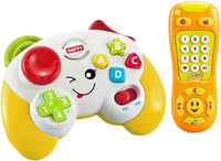2-in-1 Baby Media Set | Educational Musical Video Game Controller & Smart TV Remote Control Toy Combo with Lights, Numbers, Letters, and Sounds for Toddlers (Ages 6M+)