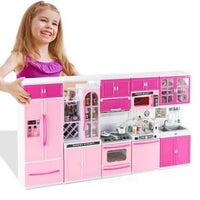 Pampam Kitchen Playset, 4-in-1 Mini Kitchen Set with Lights & Sounds, 56 Pieces, Pink