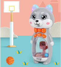 Interactive Cat Basketball Handheld Game Toy for Toddlers | Musical Arcade Game with Flashing Light-Up Ears, Sound Effects, and Early Learning Songs for Kids (Grey)