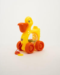 Pampam Toys Pull Along Duck Toy, Yellow and Orange, Rolling Wheels with Transparent Center, Kids Educational Play Toy