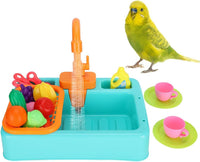 PamPam Bird Bath Toy, Parrot Bathtub with Feeding Tray, Pet Pool with Toys, Multicolour