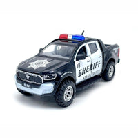 PamPam Toy  Police Car Toy Model, Pull Back Vehicle, 4x4 Pickup Truck, Black and White Sheriff Design
