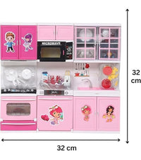 PamPam Kids Kitchen Play Set, Battery Operated, Pink and White, with Microwave, Oven, Sink and Storage Cabinets