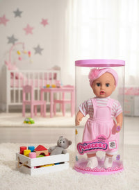 Pampam Toys Princess Doll, Pink Outfit with Striped Top and Overalls, 60 cm