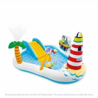 Inflatable Kids Backyard Party Pool Centre with Games| Kiddie Summer Play with Inbuilt Spray, Slide & Games| Pool for Toddlers Indoor Outdoor Home Garden Farmhouse (Fishing Fun)