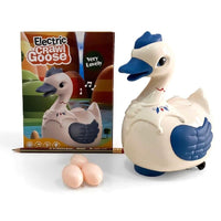 Pampam Electric Crawl Goose Musical Walking Duck Toy with Egg Laying Function, White and Blue