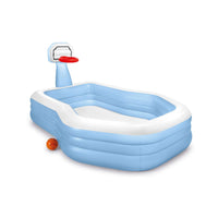 Inflatable Basketball Family Play Pool with Built-in Hoop | 8.5ft Rectangular Water Sports Activity Center for Kids & Adults | Backyard Blow Up Fun Center includes Ball