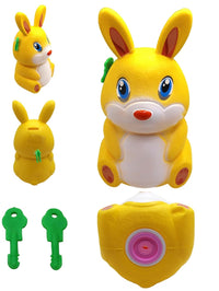 Pampam Toys Yellow Bunny Money Bank with Lock and Keys, Kids Room Decor, Plastic Rabbit Coin Bank