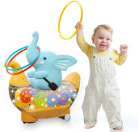 Pampam Toys Rowing Elephant Boat – Interactive Musical Bump & Go Toy with Spinning Gears, Flashing Lights, and Ring Toss Game
