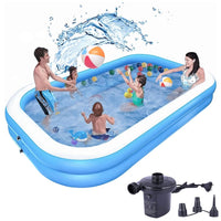 7 Feet Rectangular Inflatable Pool with Electric Pump Full-Sized Swimming with Family Bathtub for Kids Adults Indoor Outdoor Backyard Garden Summer Party (Blue)