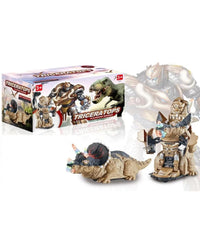 Pampam Transformable Dinosaur Toys for Kids, Tyrannosaurus Rex & Triceratops Action Figures Set with Accessories, Build-A-Toy
