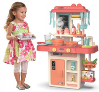 Pampam Toys Kids Kitchen Play Set, Coral Pink and Turquoise, 42 Accessories, Interactive Cooking Station with Lights and Sounds, Digital Display, Chalkboard Menu