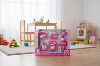 Pampam Toys Kids Kitchen Household Play Set, 6-in-1 Appliances with Light & Sound, Pink Mini Toys, Ages 3+