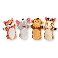 Pampam Toys (Wubbs) Zoo Animals Hand Puppets Set, Soft Plush Tiger Elephant Monkey Giraffe Characters, Kids Storytelling and Educational Play Toys, 4 Piece Collection