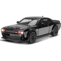 Pampam Toys 1 :24 Scale Dodge Challenger Toy Car Hellcat Collection Diecast Metal Toy Model Car for Kids Light Sound Pull Back Openable Door, Black