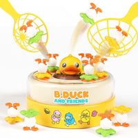 Pampam Toys Duck and Friends Interactive Rotating Board Game, Catching Game with Fishing Nets for Kids Age 3+, Educational Family Game with Bouncing Toys, 17.8 cm Diameter