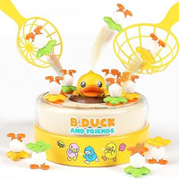 Pampam Toys Duck and Friends Interactive Rotating Board Game, Catching Game with Fishing Nets for Kids Age 3+, Educational Family Game with Bouncing Toys, 17.8 cm Diameter