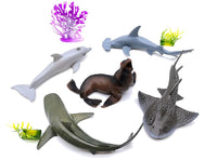 Pampam Toys Ocean Sea Marine Animal Figures Playset, 10 Pieces, Shark, Turtle, Walrus, Dolphin, Octopus