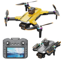 S23P Intelligent Aerial Drone with Display Remote Controller | Brushless Motor, 360° Obstacle Avoidance Sensor & Optical Flow Stability | Foldable FPV Quadcopter with 4K Gimbal Camera & Cool LED Lights (Yellow/Grey Pack)