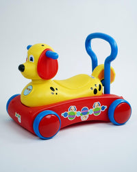 Pampam Toys Coco Rider, Kids Ride-On Toy, Yellow and Red Dog Design with Blue Handle