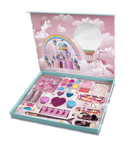 Unicorn Real Cosmetic Kids Makeup Kit for Girls Kids Play Washable Makeup Set Mirror Lip Gloss Nail Paint Nail Buffer Eye Shadow Palette with Brush DIY Beads Set Fake Nails for Girls