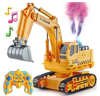 2.4GHZ Remote Control Rechargeable Engineering Digger Truck Construction Excavator Toy with Booster Spray Function and 360° Rotation Feature Interactive Play for Kids 3+ Boys Girls