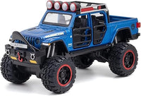 PamPam 1:24 Scale Die-Cast Jeep Model, Metal Alloy Off-Road Vehicle, Blue, Pull-Back Action, Openable Doors