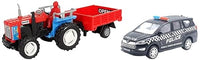 PamPam Tractor and Trailer Toy Set with Police Car, Red and Blue