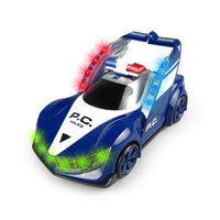 Pampam Toys Bump and Go Police Car Toy with Flashing Lights & Music 360° Rotating Battery Operated Electric Toy Car for Kids 3+ Years Automatic Direction Change Fun Light & Sound Police Vehicle Gift