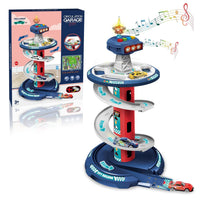 Car Garage Toy for Boys, Car Parking Playset with 3 Cars, Simulated Sound and Light, Tower Car Race Ramp Track Toy for 3+ Year Old Boys Girls Toddlers