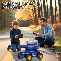 Pampam Toys Remote Control Army Battle Tank with 360 Rotating Turret, Light and Sound Effects for Kids, Blue