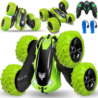 4WD Double Sided 360° Rotating RC Stunt Car Toy with Headlights, Remote Control, for Kids 6-10 Years Old, Green (Stunt Car RC Green)