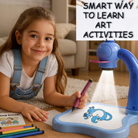 Pampam Toys Smart Drawing Projector Board with LED Light, Musical Art Table Set with Crown Design, Blue, 25x27x35.5cm, Educational Drawing Kit with Pattern Discs for Kids 3+
