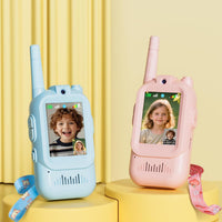 Pampam Toys Walkie Talkie for Kids with Video, 2 Pack Rechargeable with HD Camera & Voice Changer, Long Range Toys for Boys & Girls Age 3-8, Pink-Blue