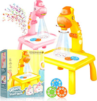 Pampam Toys Dream Projection Study Desk, LED Art Drawing Projector Table with Light and Music, Educational Creative Toy for Kids Age 3+, Yellow