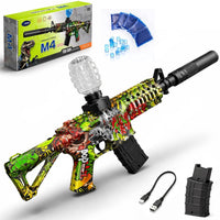 Pampam Toys M4 Assault Rifle Gel Blaster Toy Gun with Green Graffiti Design, Water Beads & Rechargeable Battery (Ages 14+)