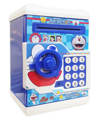 Battery Operated Mini ATM Money Safe Kids Piggy Saving ATM Bank with Electronic Lock Coin Bank for Kids (Doraemon)