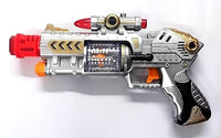 PamPam Space Blaster Toy Gun with Flashing Lights, Sound Effects, Silver and Gold Design