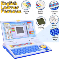 Pampam Educational Laptop Computer for Kids, Learning Keyboard with Interactive Screen, Ages 6+, Blue and White