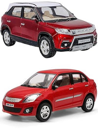 PamPam Combo of Pull Back Action Brezza and Swift Dzire Model Toy Cars for Kids and Boys, Red