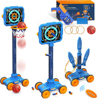 3-in-1 Interactive Toddler Basketball Hoop & Shooting Target Game Set | Remote Controlled Moving Base with Ring Toss, Mini Foam Dart Blaster, and Basketballs | Multi-Functional Indoor & Outdoor Sports Toy for Kids, Boys & Girls Ages 3+