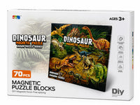 Dinosaur Magnetic Puzzle Blocks 70 Pieces Educational Set for Kids, Magnetic Building Block Game for Creative Learning & Indoor Play, Puzzle Toy for Boys & Girls Age 3+