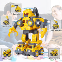 Robot Toys for 4 5 6 7 Year Old Boys, Take Apart Robot Toys Vehicle Set, 5 in 1 Construction Trucks Transform Toy, STEM Building Toys for Kids Ages 4-8 Gifts