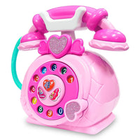 Kids Pretend Play Dial Telephone Toy, Pink, with Rotating Number Dial and Calling Sound Effects
