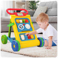 PAMPAM Baby Activity Walker, Learning Push Walker for Babies 6 to 18 Months, Foldable Musical Walker with Recreational Toy Bar